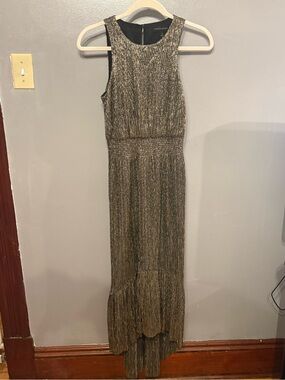 Banana Republic Metallic Gold High-Low Sleeveless Maxi Dress